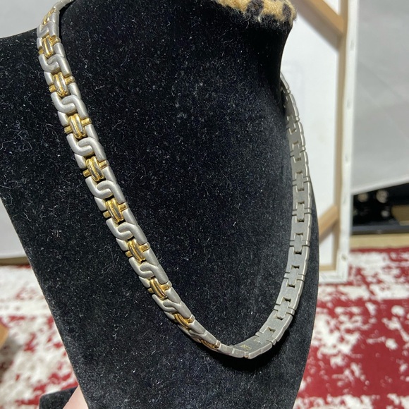 Pewter and Gold Tone Link Necklace - Picture 1 of 10